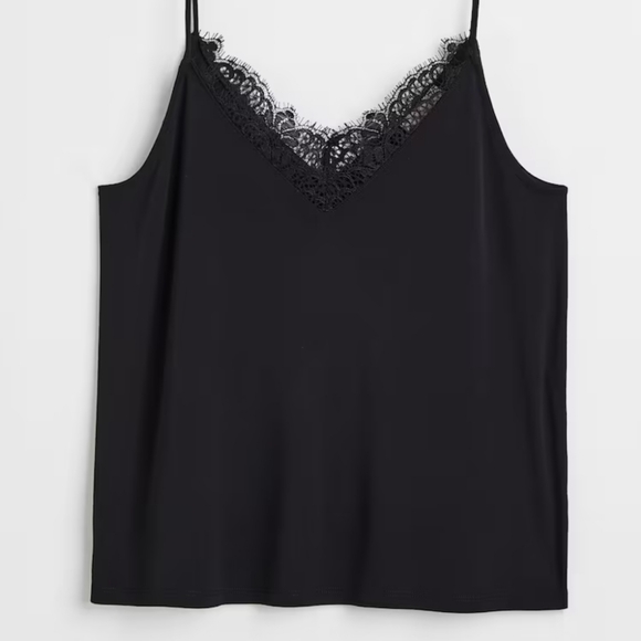 H&M Tops - H&M Lace Trim V-Neck Cami Tank Whimsygoth Top Black Womens Size US 6